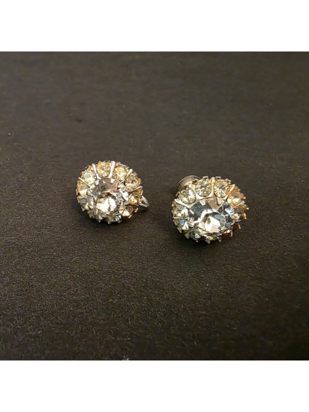 Vintage Coro Screw-Back Rhinestone Cluster Earrings Silver-Tone Crystal